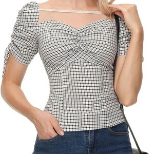 1950s square neck puff sleeve blouse